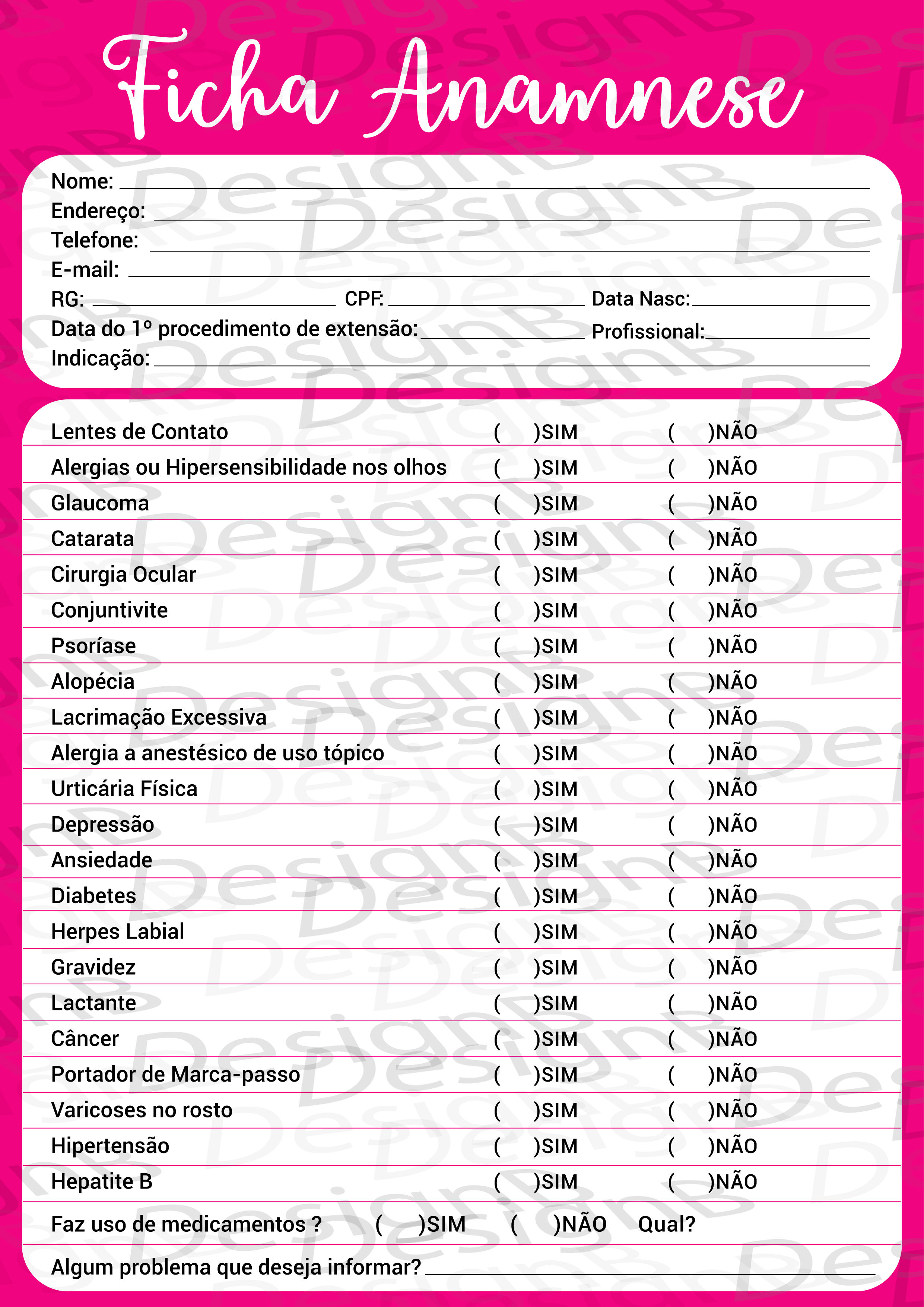 Ficha Anamnese Personalizada